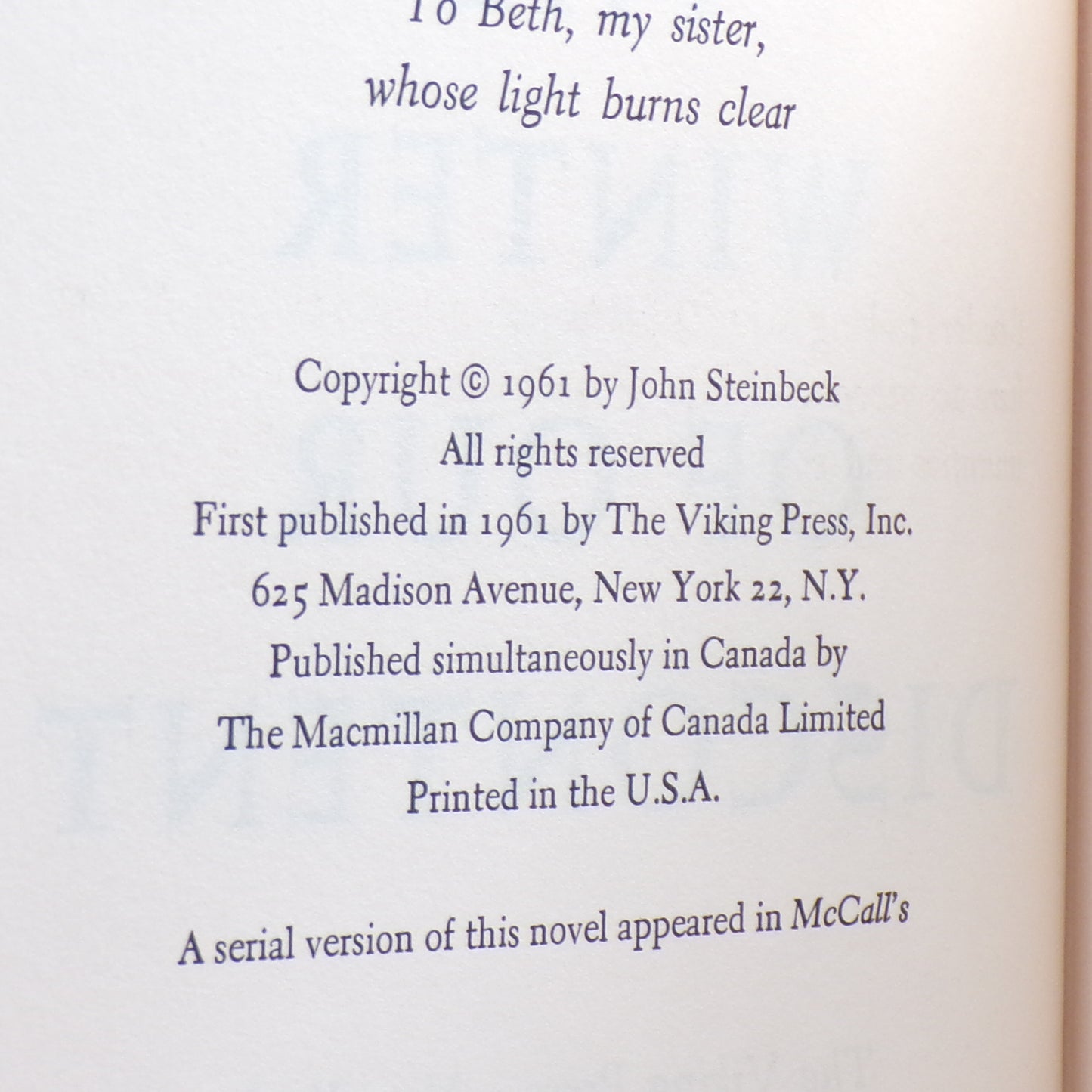 1961 The Winter of Our Discontent John Steinbeck BC 1st Edition HC/DJ Mint