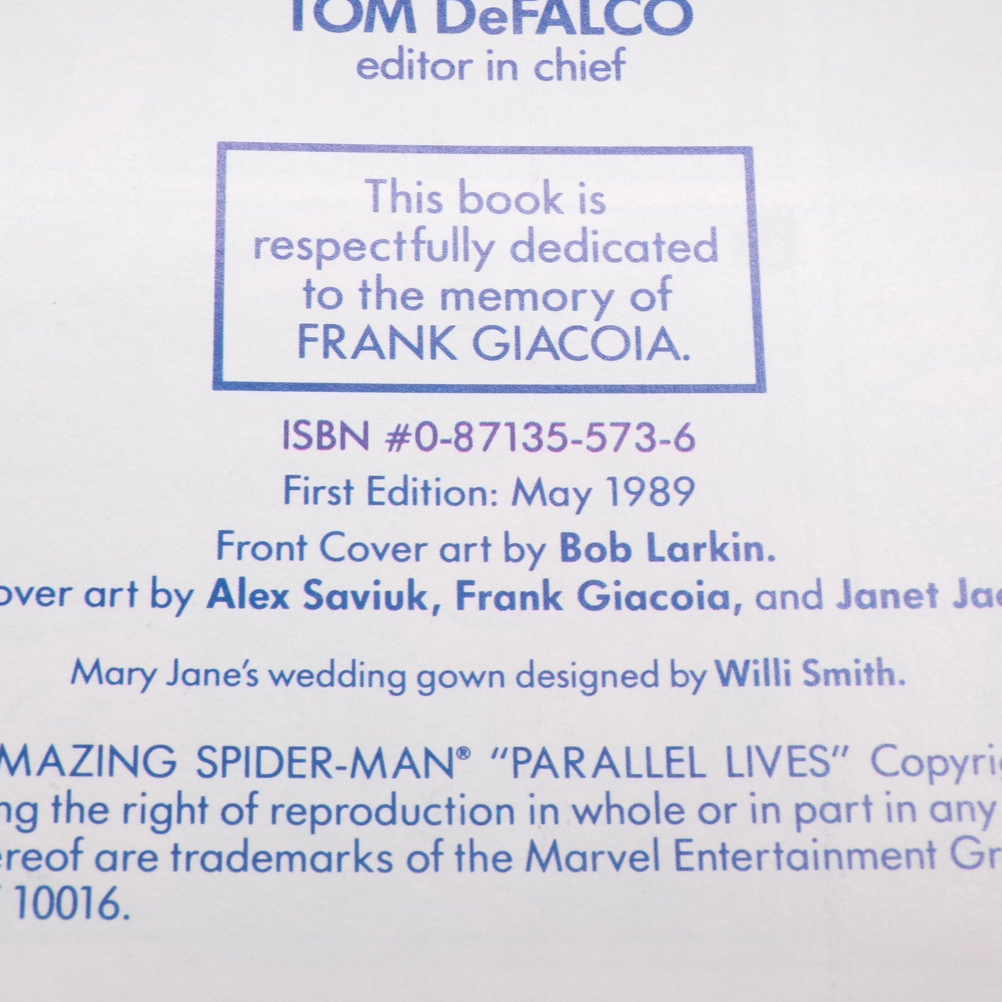 1989 The Amazing Spider-Man Parallel Lives 1st Edition/Print Graphic Novel Mint