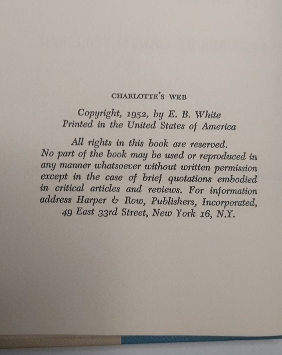 Charlotte’s Web by E.B. White Book Club Edition 1952 Harper & Row Garth Williams Hardcover DJ