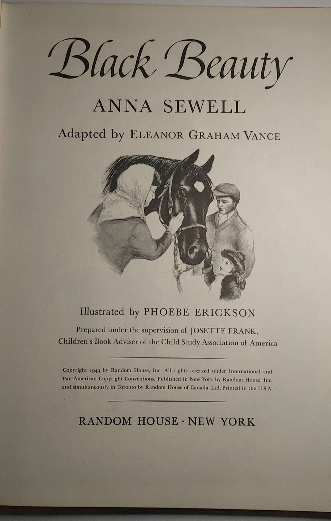Vintage 1949 Black Beauty Anna Sewell Illustrated Hardcover Random House
