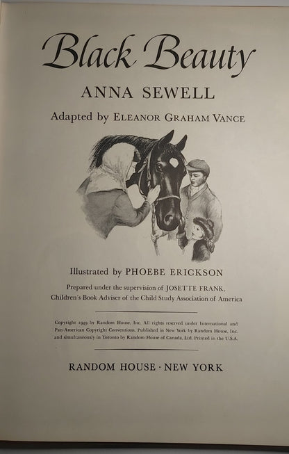 Vintage 1949 Black Beauty Anna Sewell Illustrated Hardcover Random House