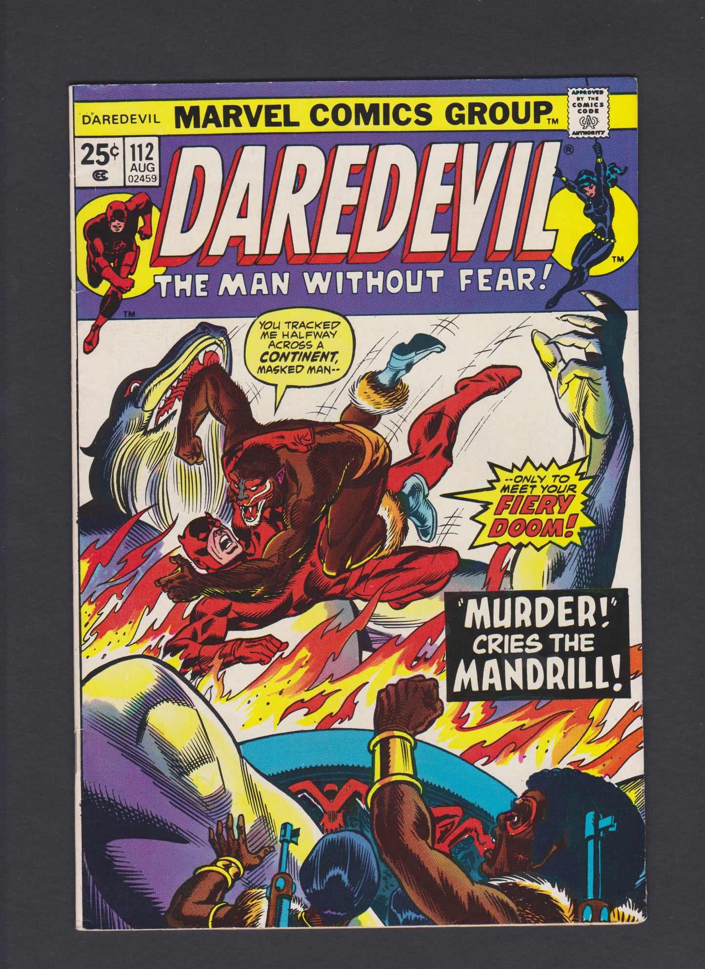 1974 Daredevil #112 Black Widow Mandrill Marvel Comics NM