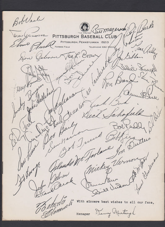 1964 Pittsburgh Pirates Roberto Clemente Official Team Yearbook Mint Condition