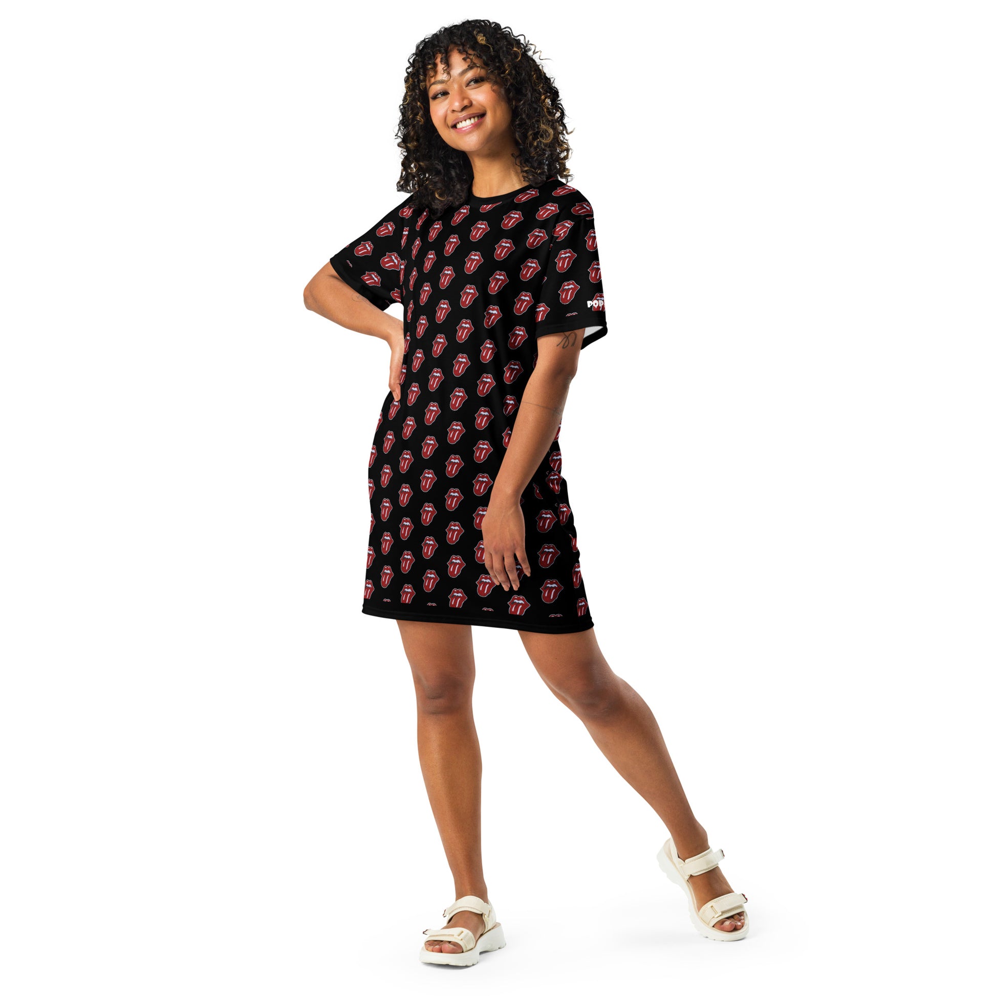 lips t shirt dress Lipstick Lace Trim Graphic T-Shirt Dress (Women)